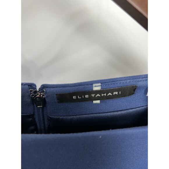 Elie Tahari Career Dress Size 6‎ Blue Scuba Knit Layer Notch Square Neck Zip - Picture 10 of 13